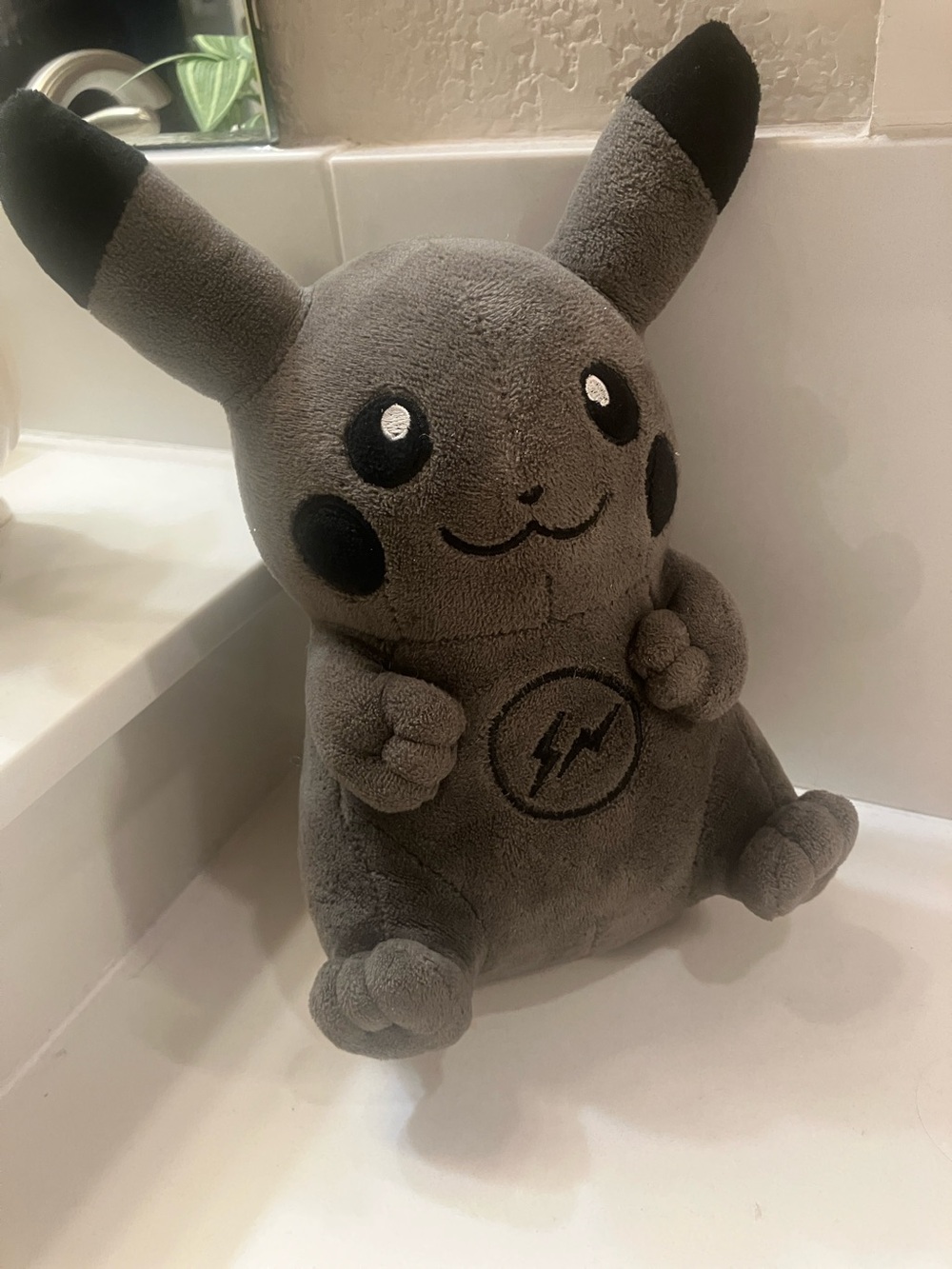 Gray Plush Pikachu-Thunderbolt